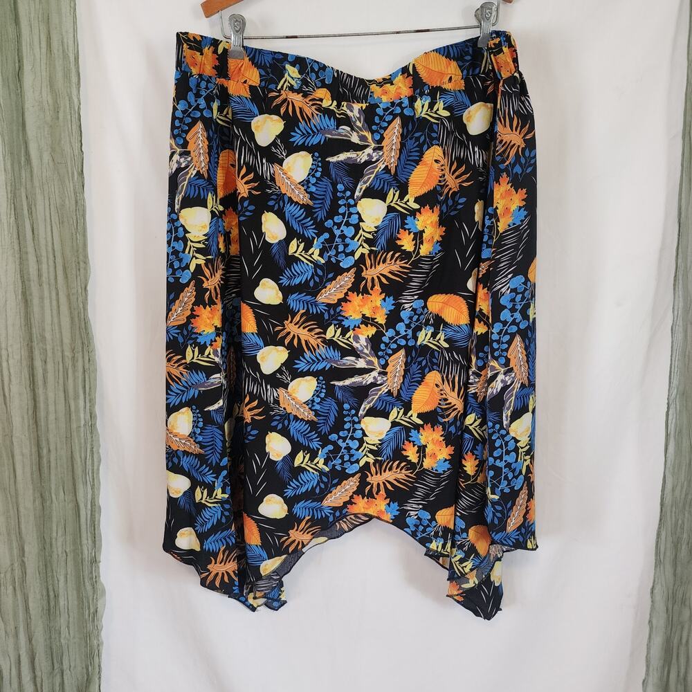 Emery Rose Blue Black Floral A-line Elastic Waist Knee Length Skirt Size 3XL